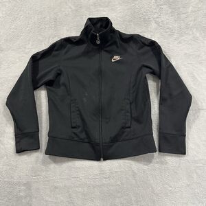 Nike Full Zip Sweatshirt Cowl Neck Women Medium Black Gym Active